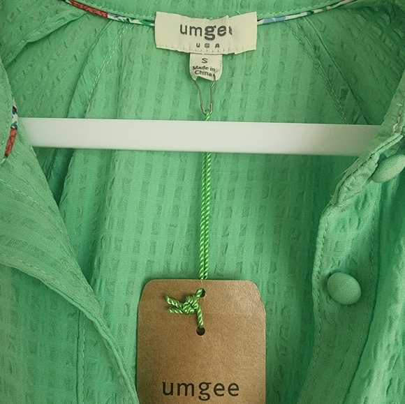 NWT Mint Green Top Blouse Ruffle Tunic Flowy Button Up Sage Small Boutique Umgee - Picture 6 of 9